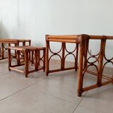 Set of 3 vintage nesting tables in bamboo and woven rattan