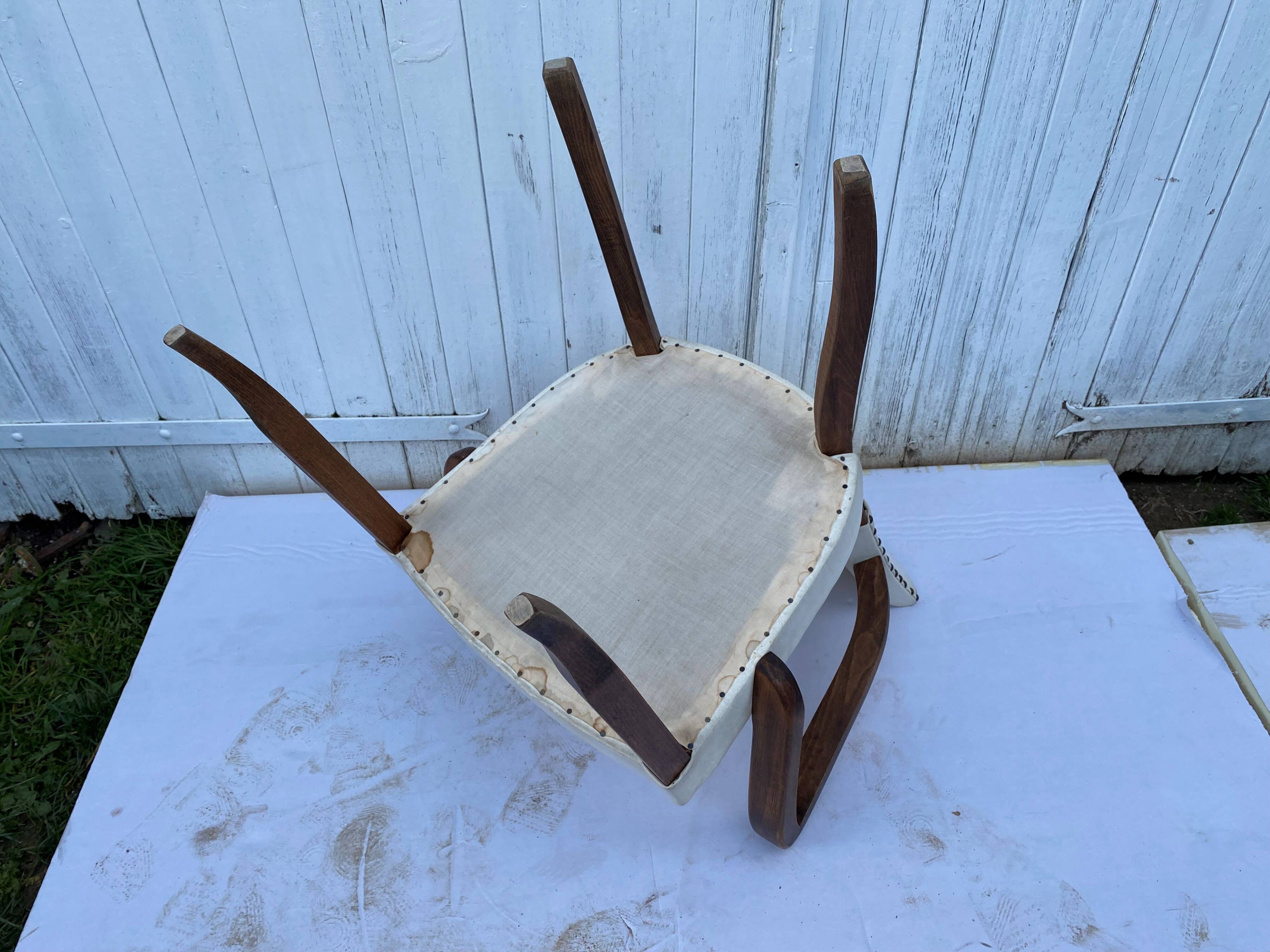 Art deco bridge armchair skai ivory white and solid wood 1930s