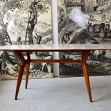 Italian dining table with sculptural beech base and pink marble, 1950s