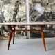 Italian dining table with sculptural beech base and pink marble, 1950s