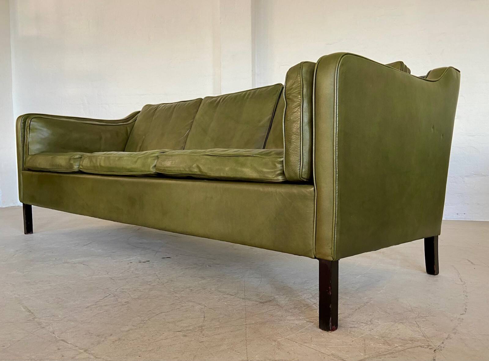 Canapé vintage danois Mogens Hansen en cuir vert olive des années 60