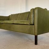 Canapé vintage danois Mogens Hansen en cuir vert olive des années 60