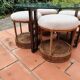 Vintage 1970s rope & rattan coffee table and 4 stools