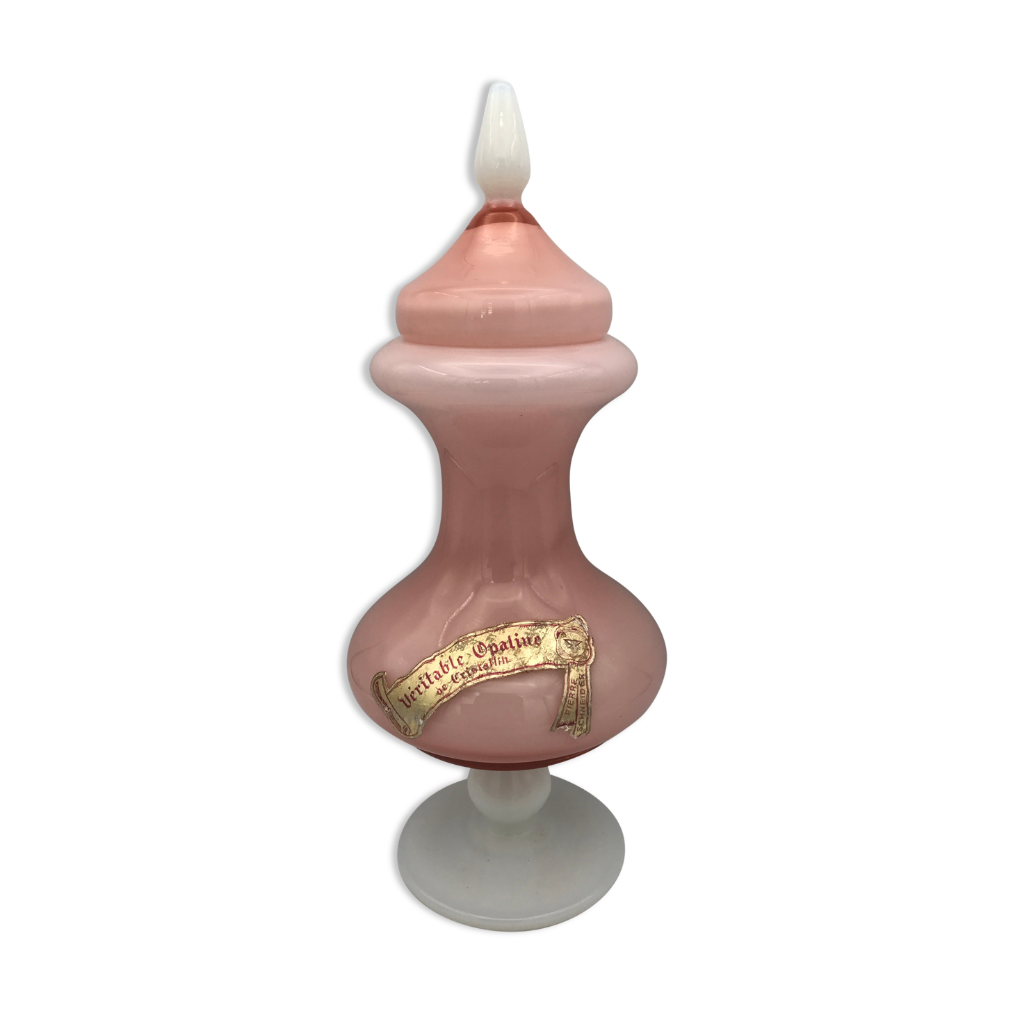 Old bonbonnière in opaline glass pink and white p. schneider 28 cm