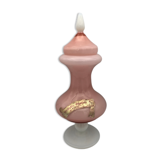 Old bonbonnière in opaline glass pink and white p. schneider 28 cm