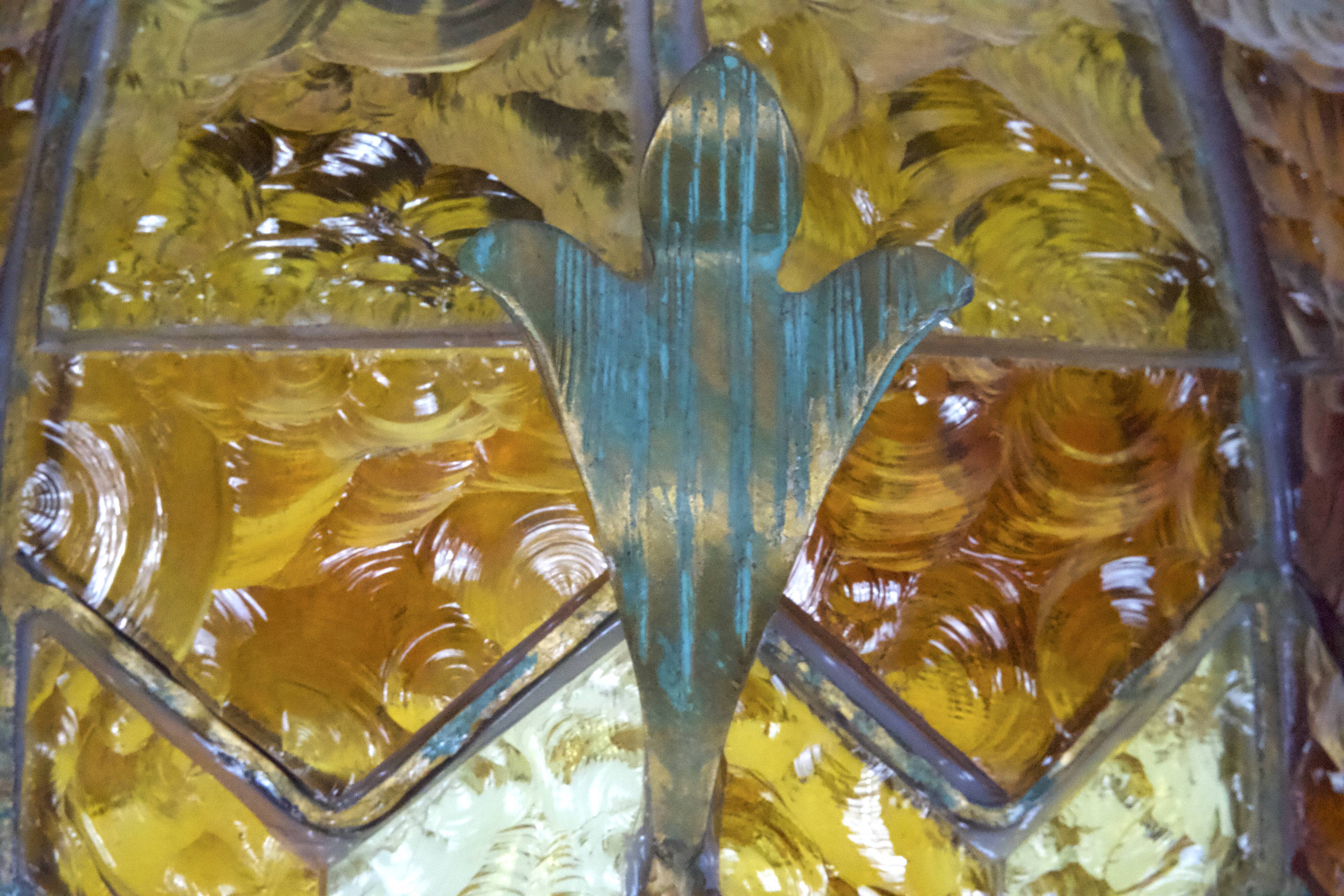 Brutalist Hammered Glass Chandelier by Longobard, Italy, 1970s