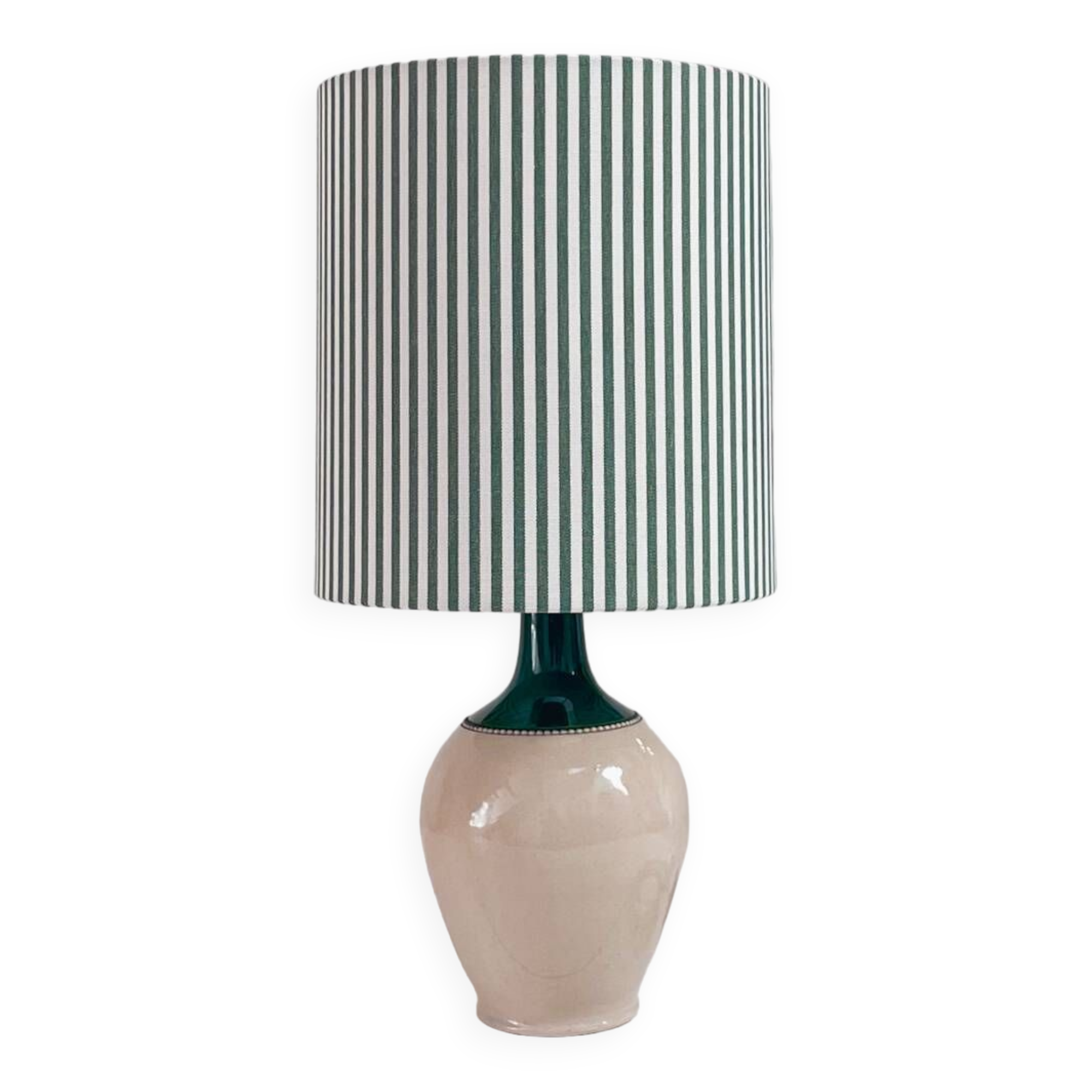 Sandstone lamp and striped lampshade