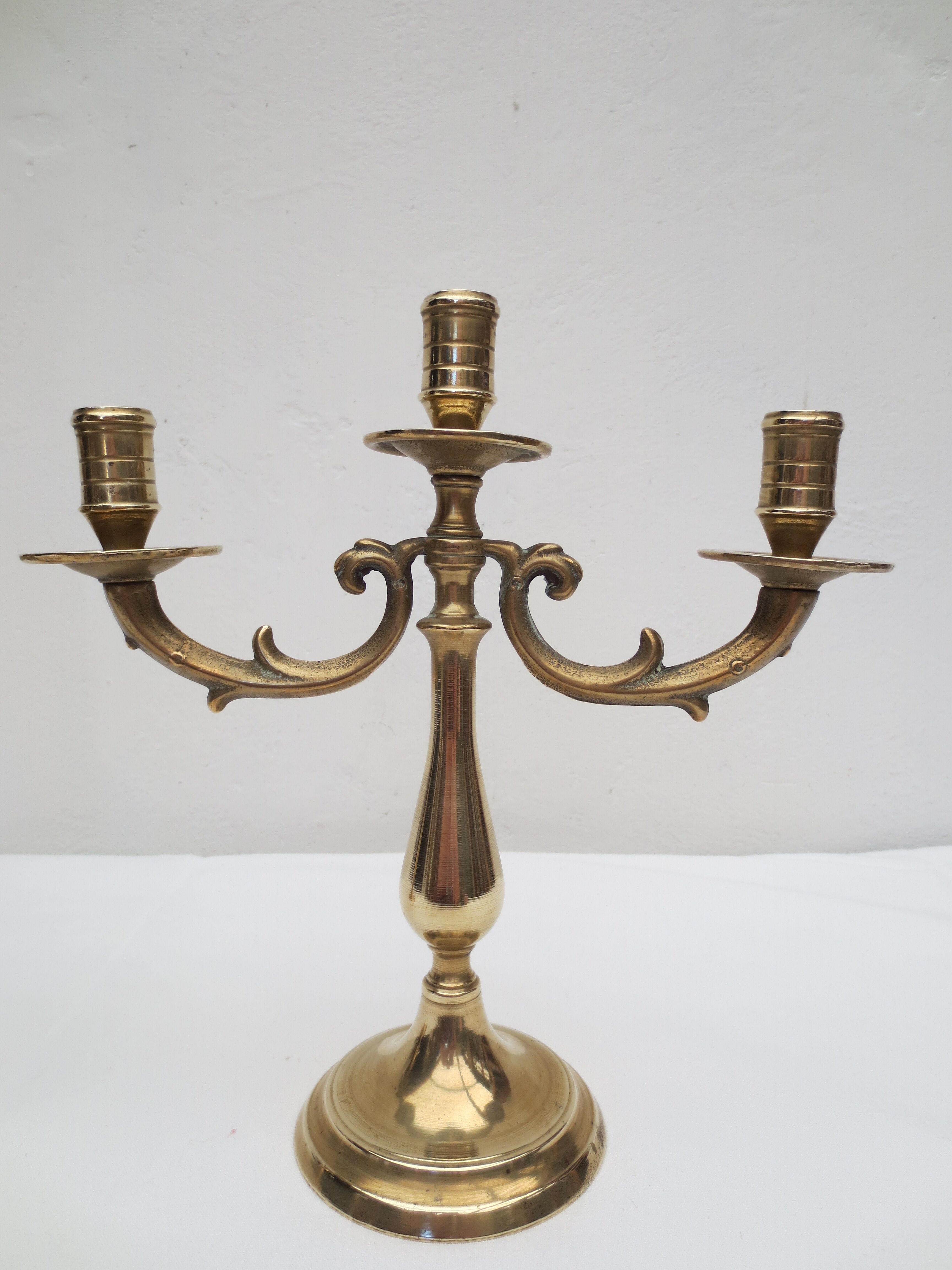 Pair of old brass candlesticks 3 branches