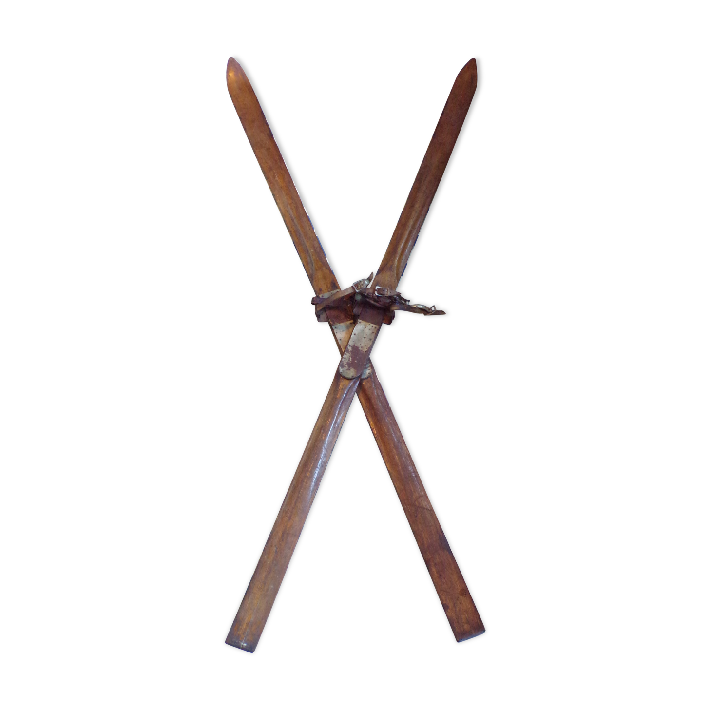 Paire de skis anciens en bois 2,05 m