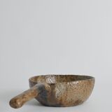 Textured Stoneware Bowl with Sculptural Handle, Handmade Studio Ceramic