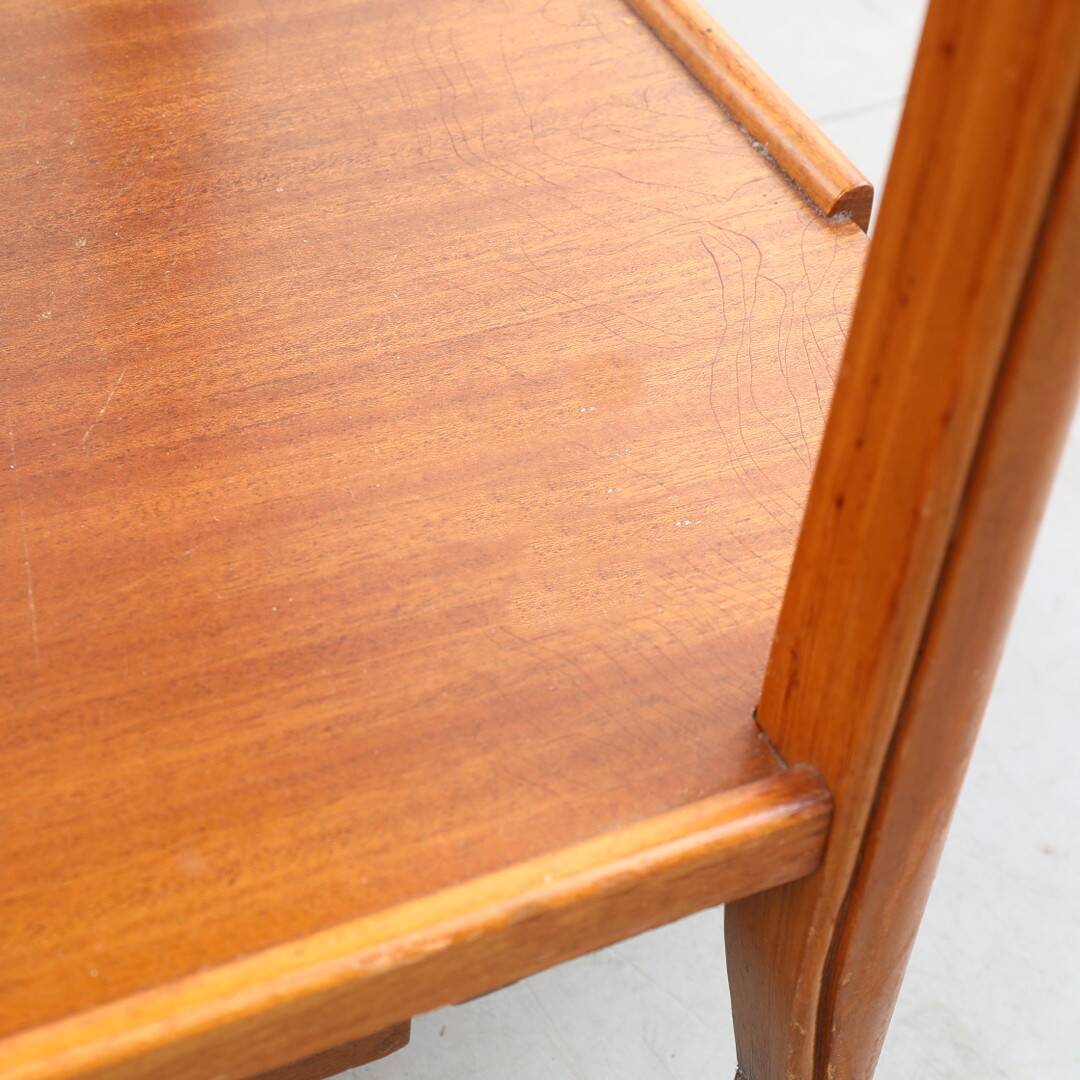 Vintage wooden and glass serving table with wheels, removable top, 1960s Sweden