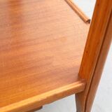 Vintage wooden and glass serving table with wheels, removable top, 1960s Sweden