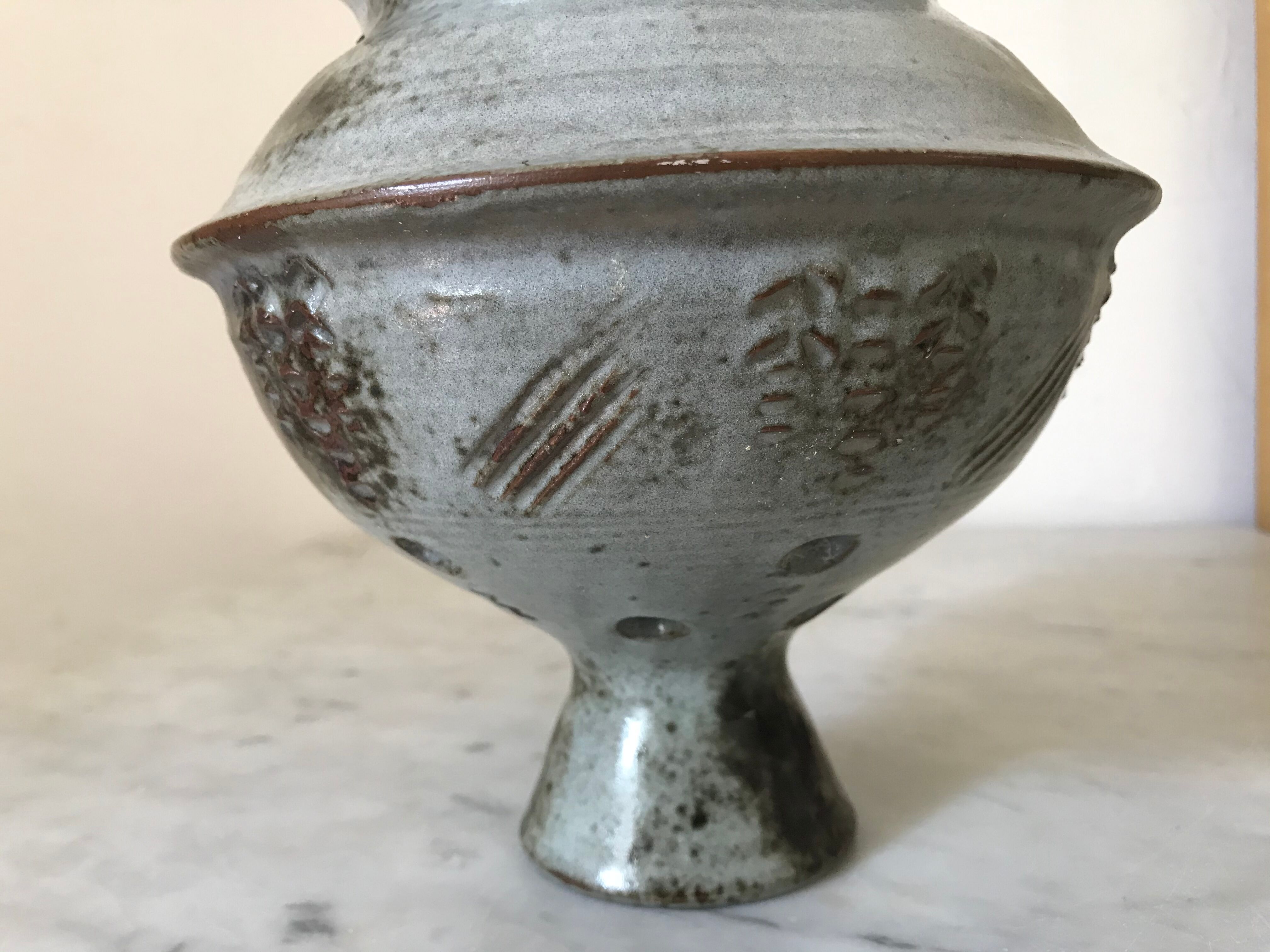 Signed ceramic flower-picker vase