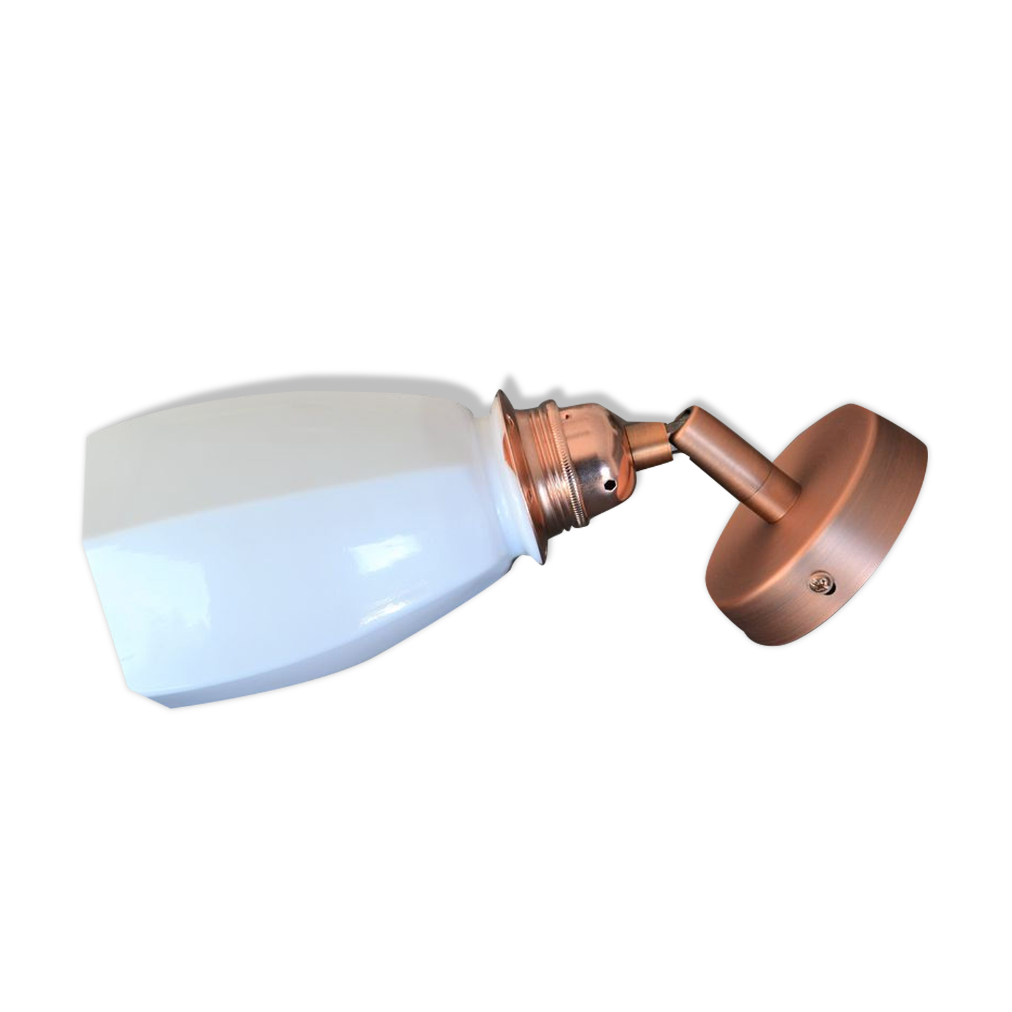 Original articulated wall lamp in white opaline and copper support