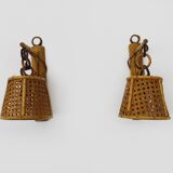 Pair of rattan and cane lantern wall lights. 1950s-60s
