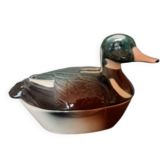 Michel CAUGANT earthenware terrine in the shape of a duck. dimensions 17cm x 9cm height 11cm