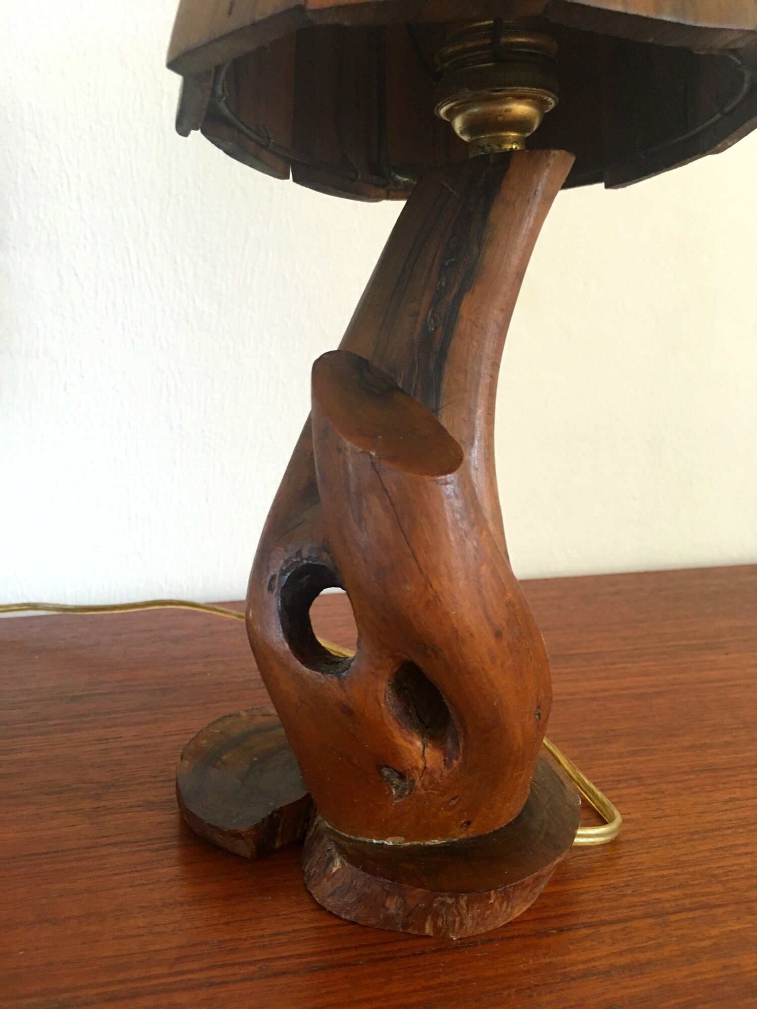 Vintage lamp in olive wood, 70s