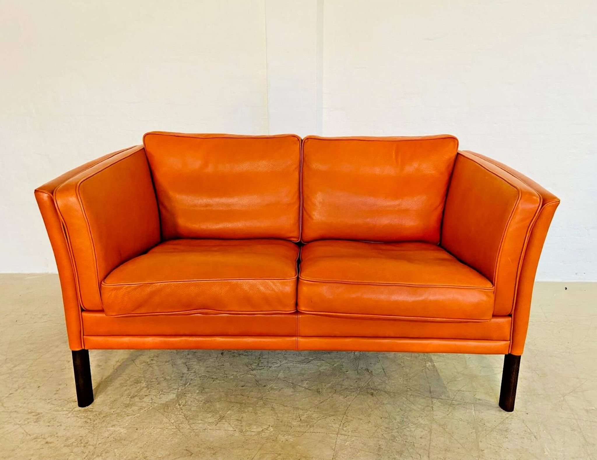 Vintage retro Danish Mogens Hansen 2 person cognac leather sofa