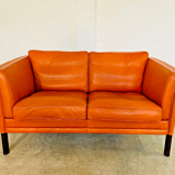 Canapé vintage rétro danois Mogens Hansen pour 2 personnes en cuir cognac