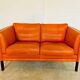 Vintage retro Danish Mogens Hansen 2 person cognac leather sofa