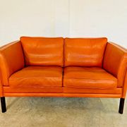 Vintage retro Danish Mogens Hansen 2 person cognac leather sofa