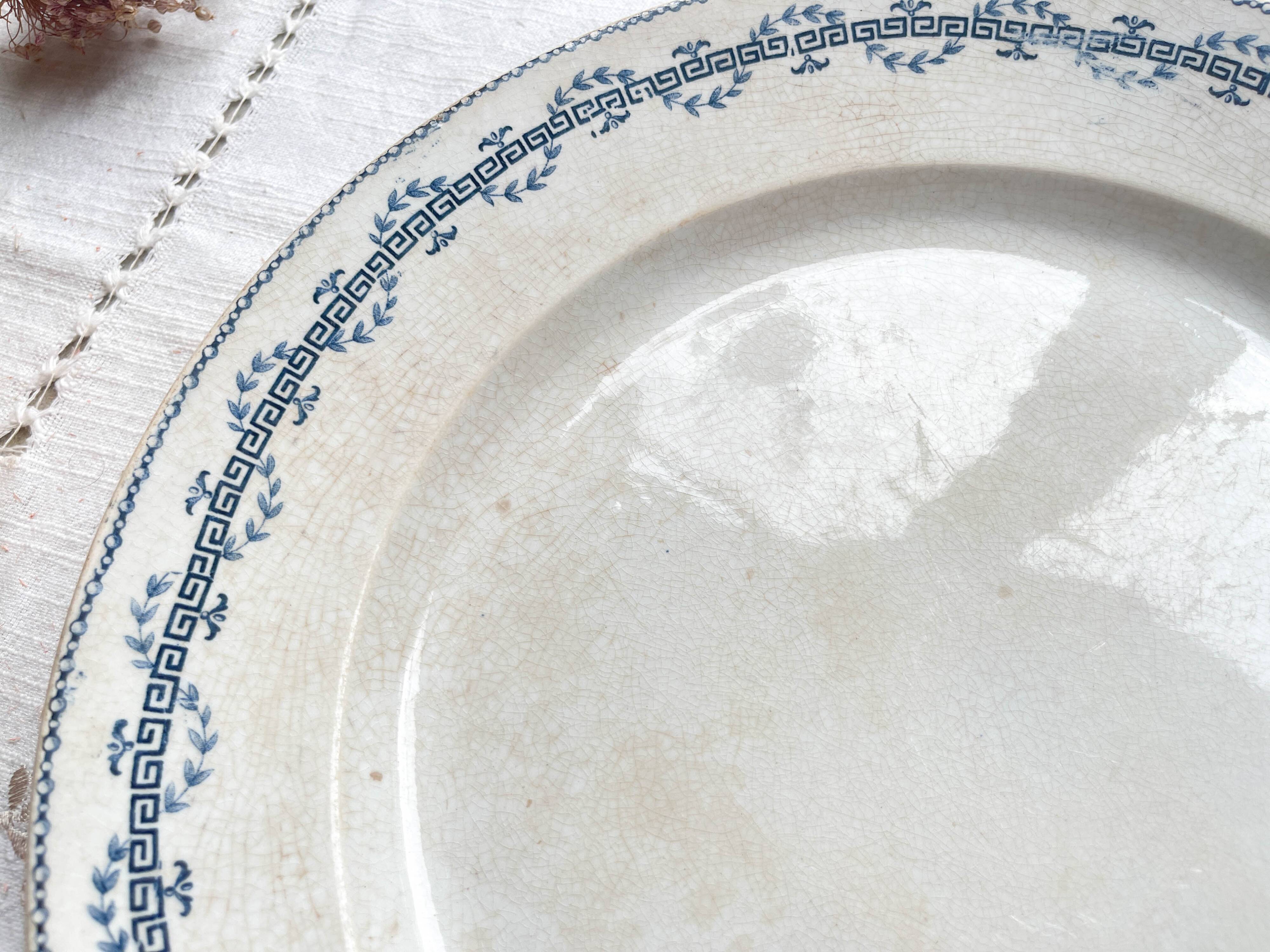 Vintage round ironstone dish, Gien Austerlitz model, made in France