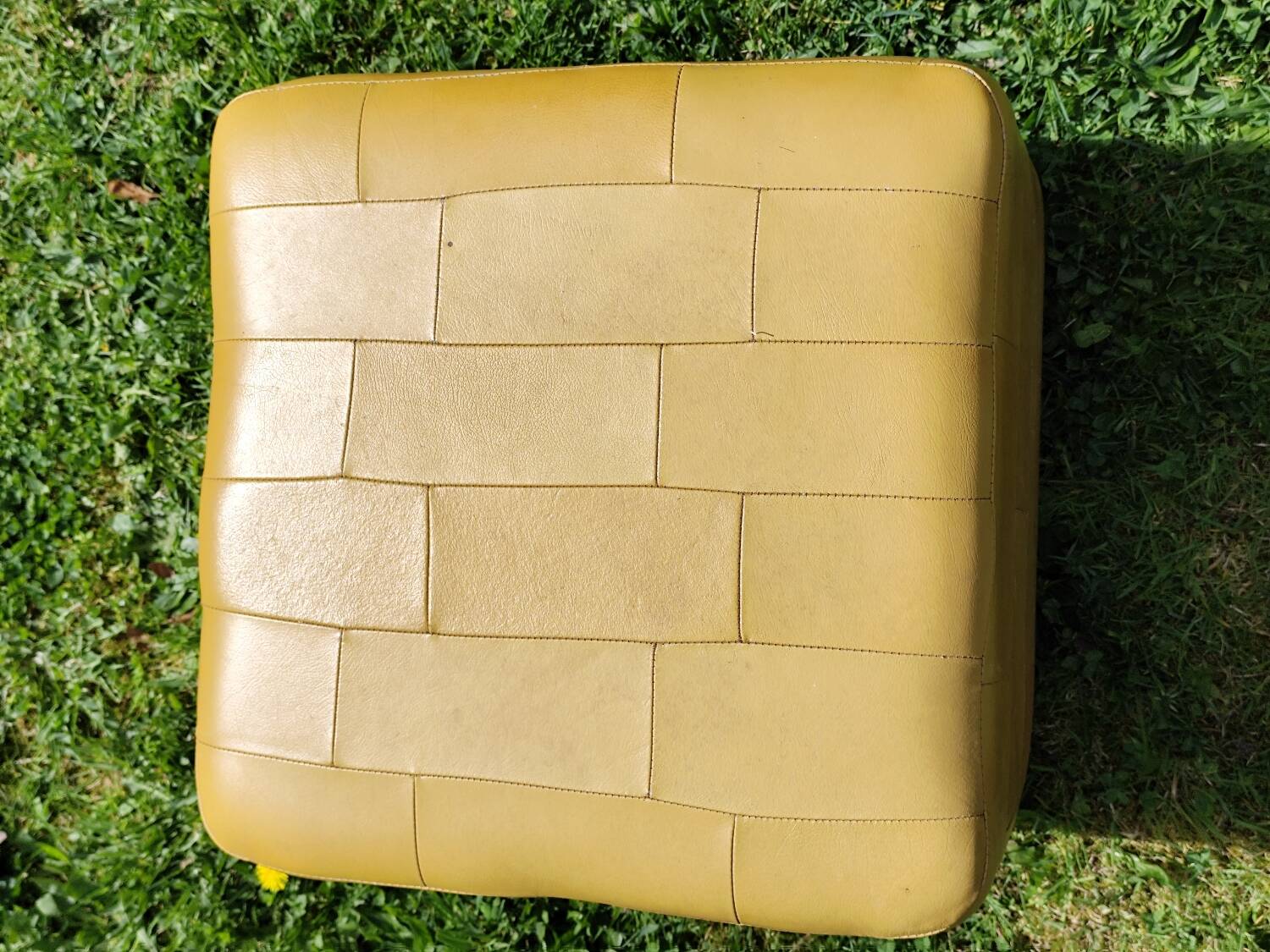 Pouf, cubic synthetic leather stool