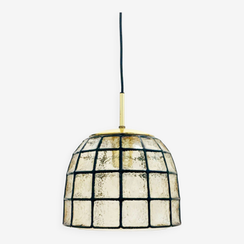 Mid-century glass & brass ceiling light/pendant from limburg, germany, 1960s