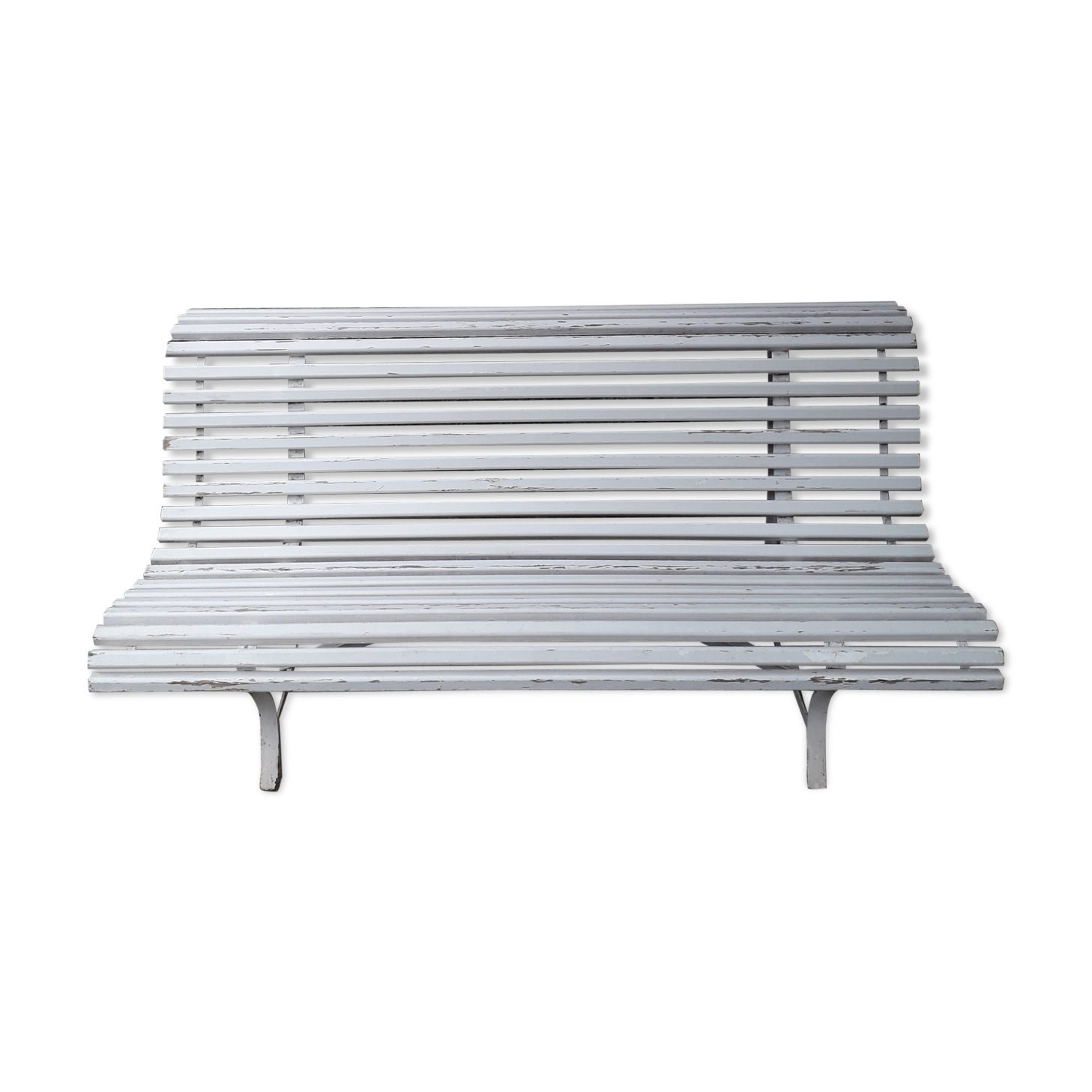 White garden slat bench