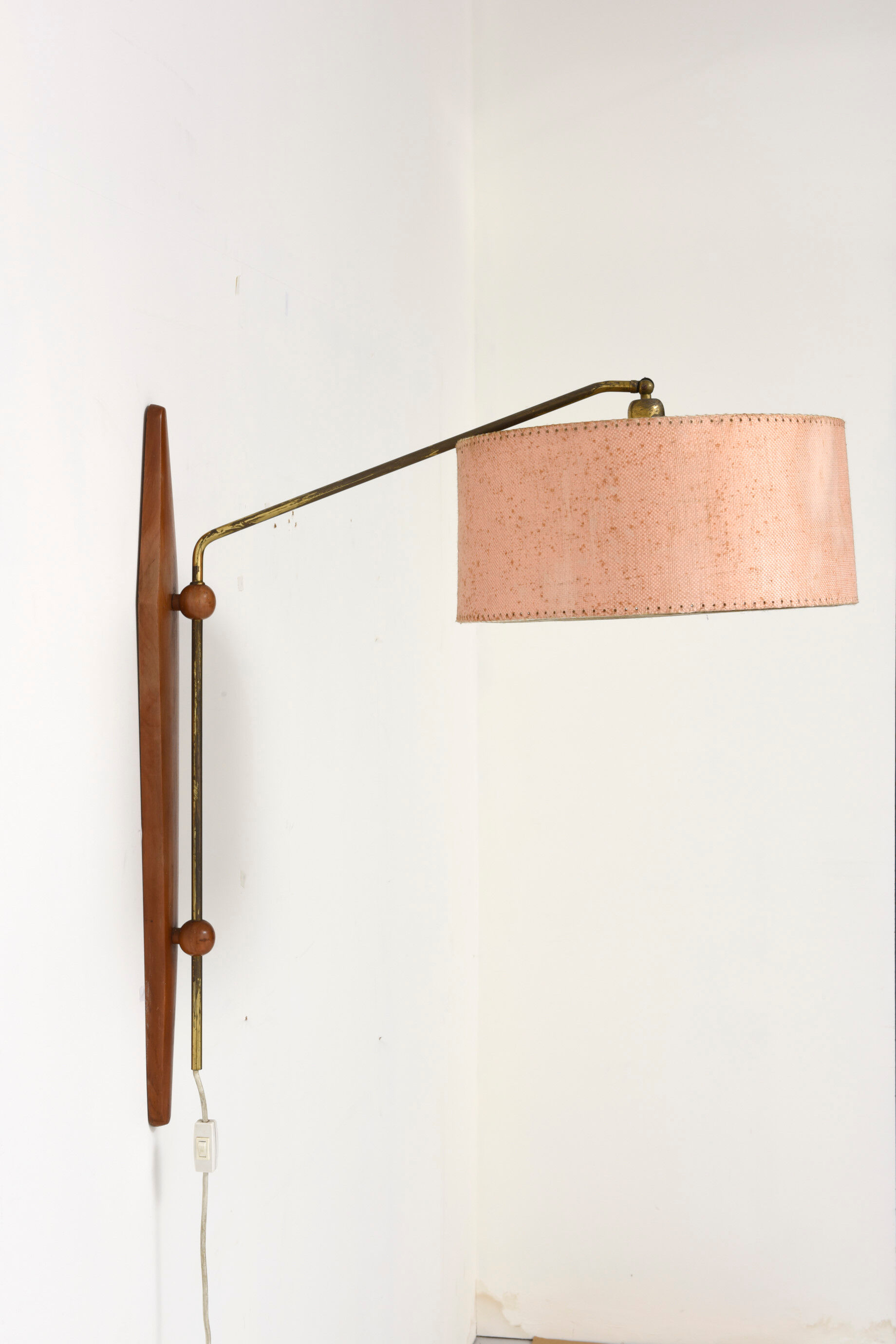 Mid-Century Danish Adjustable Teak and Brass Wall Lamp, 1958