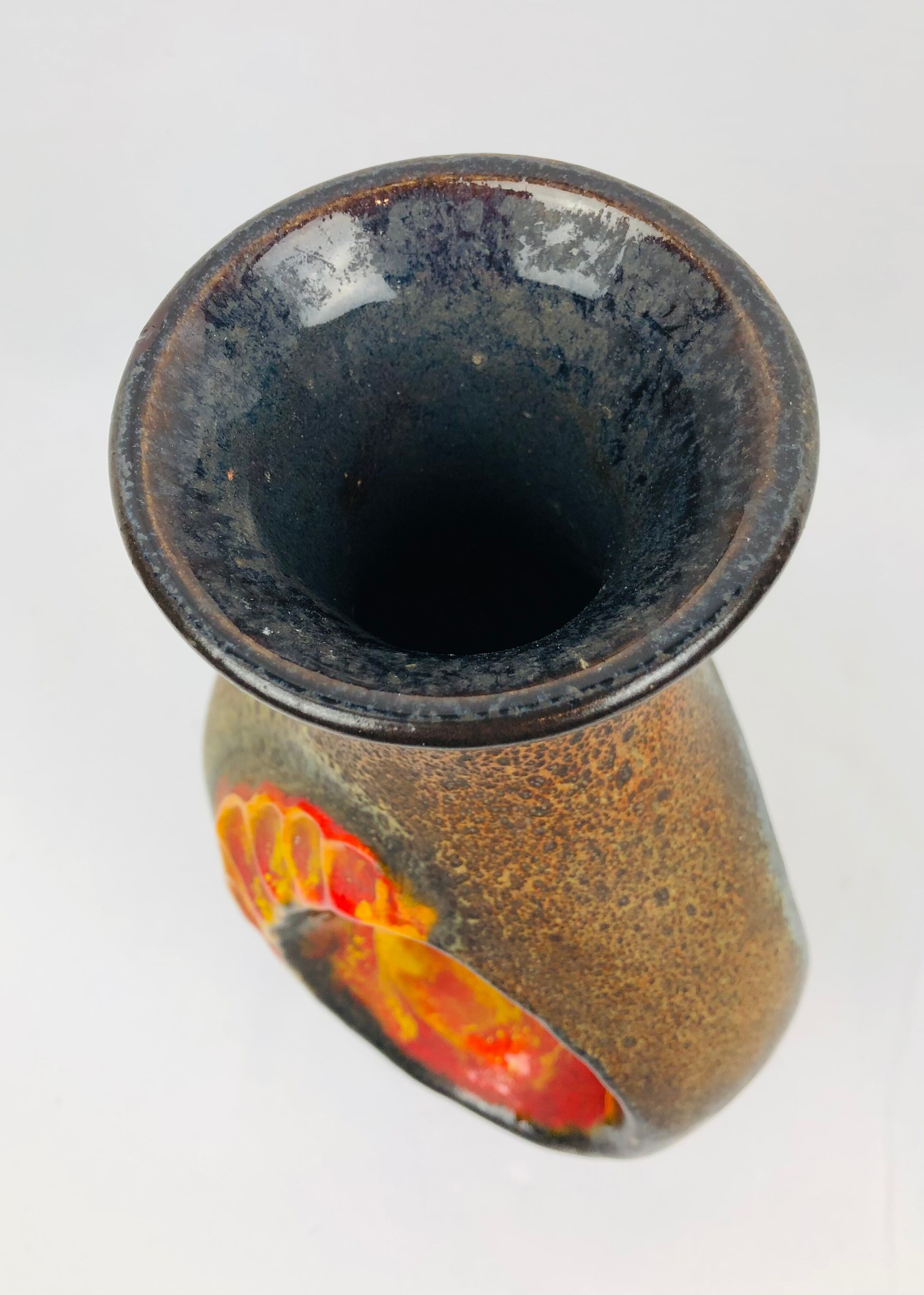 Vase vintage Walter Gerhards en fat lave orange et brune, 1960