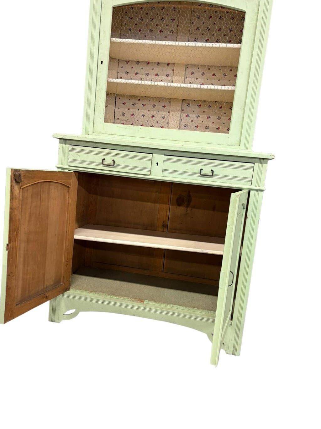 Vintage mint green wooden display/storage cabinet