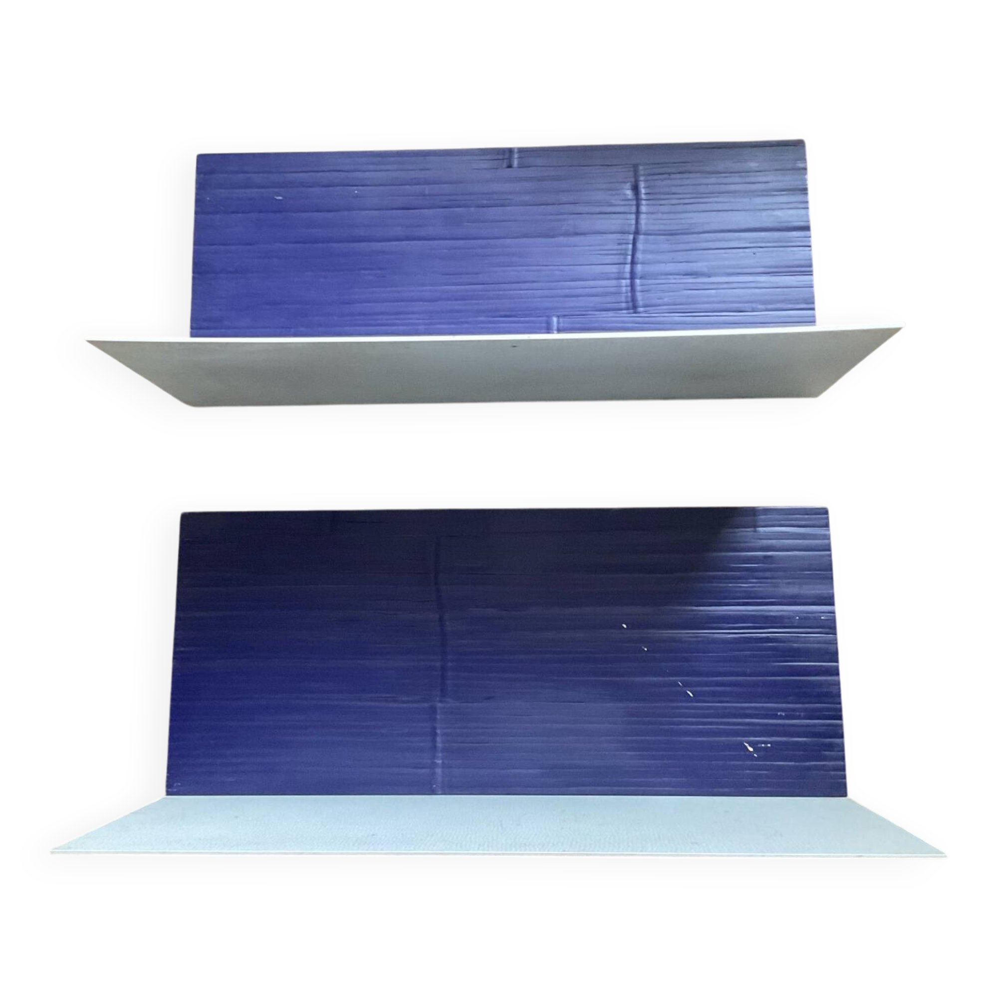 Pair of contemporary shelves in aluminum and stained wood
