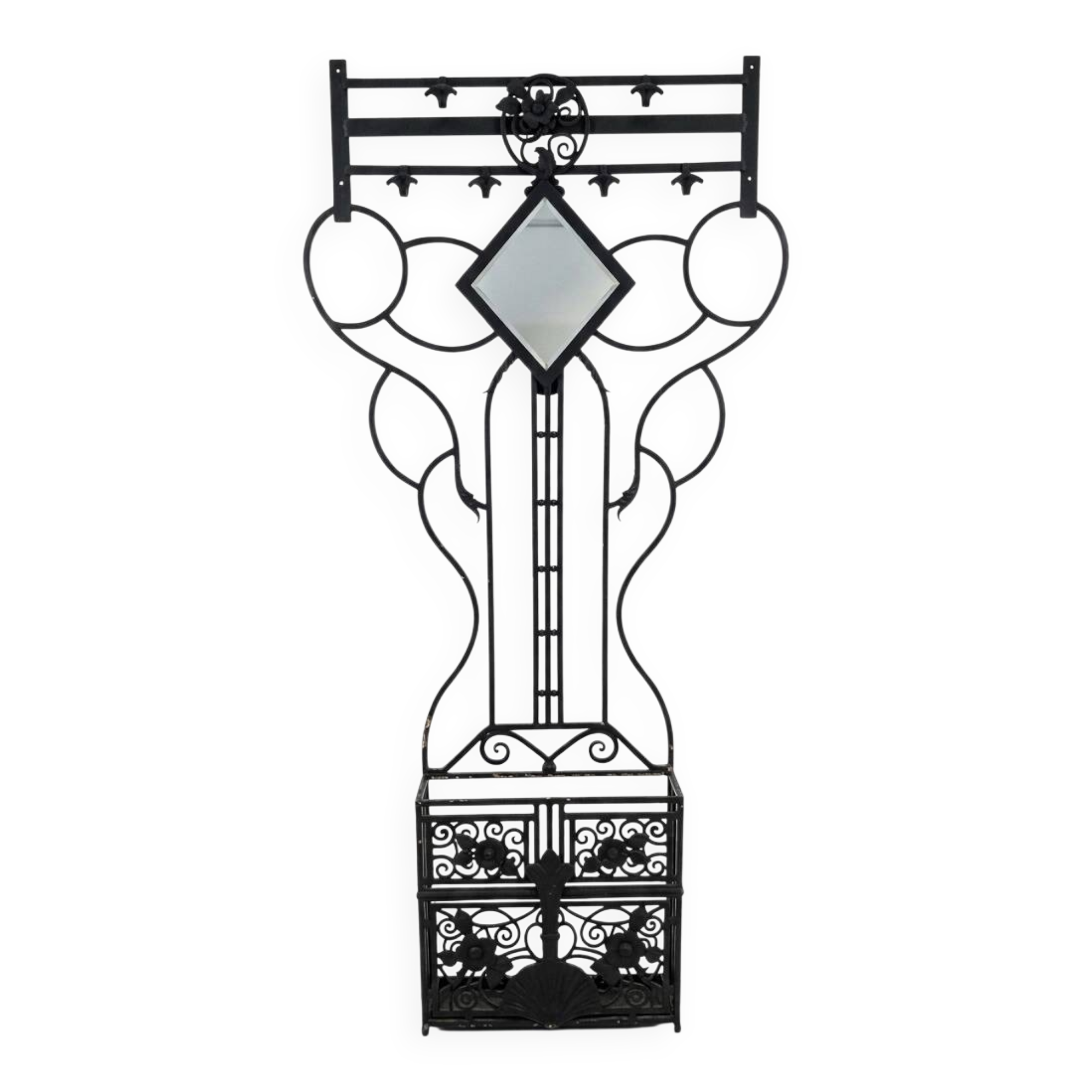 Art Deco coat rack wardrobe in wrought iron from the 1930s.