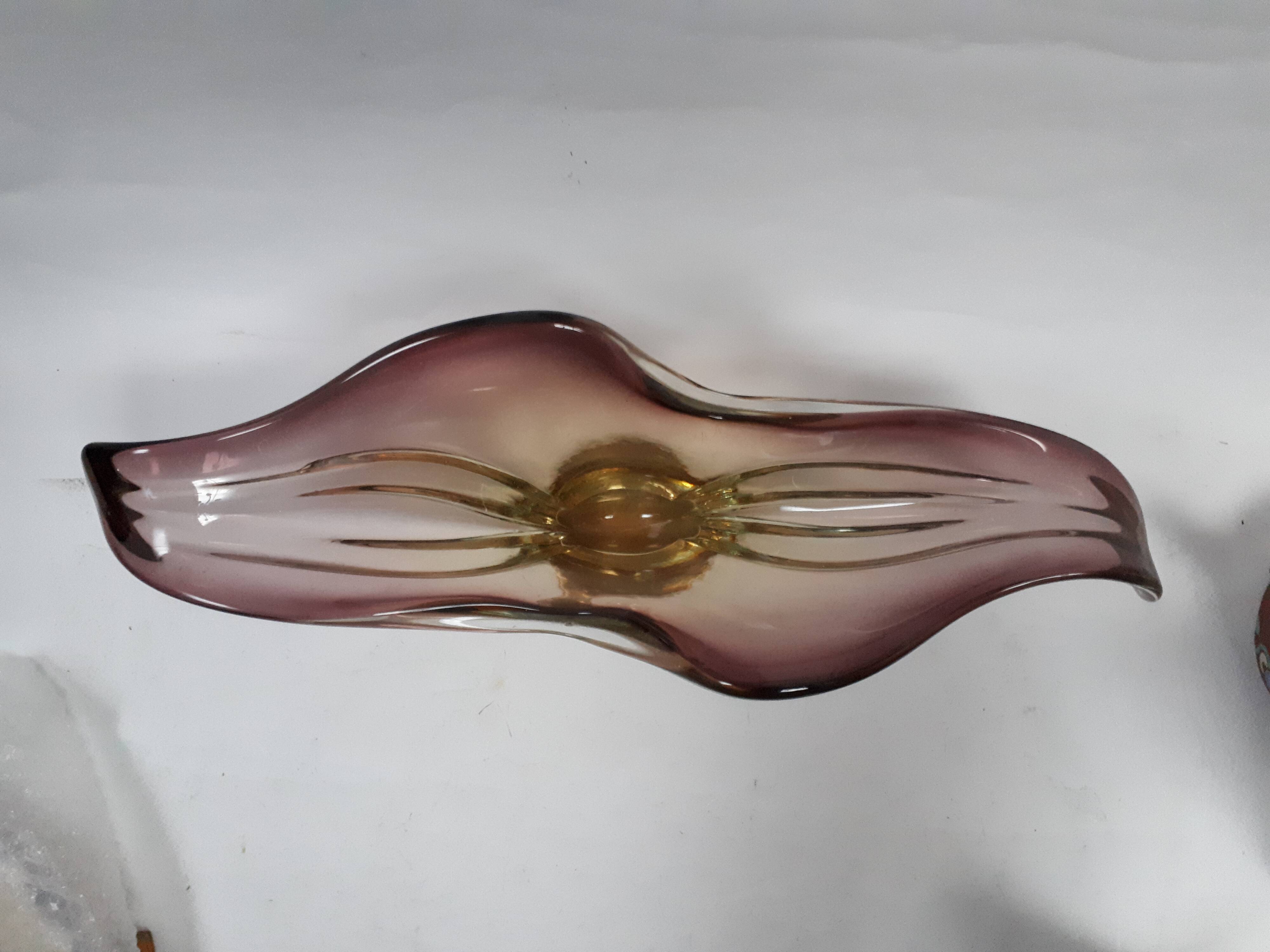 Fruit cup vintage Murano glass 1960 purple yellow