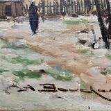 Tableau paysage de neige Amédée Boucher.