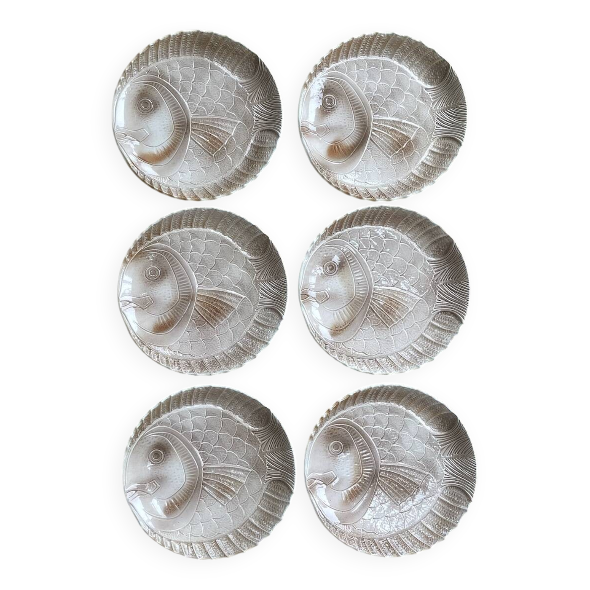 Lot de 6 assiettes poissons en céramique – Sarreguemines