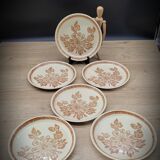 Set 6 assiettes plates grès fleuries