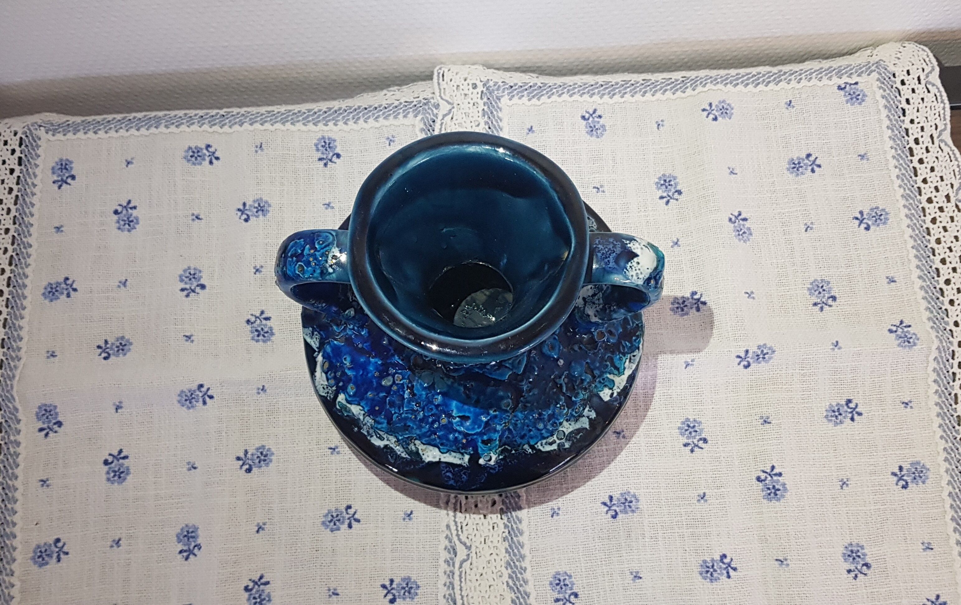 Blue and black Vallauris vase - sea foam