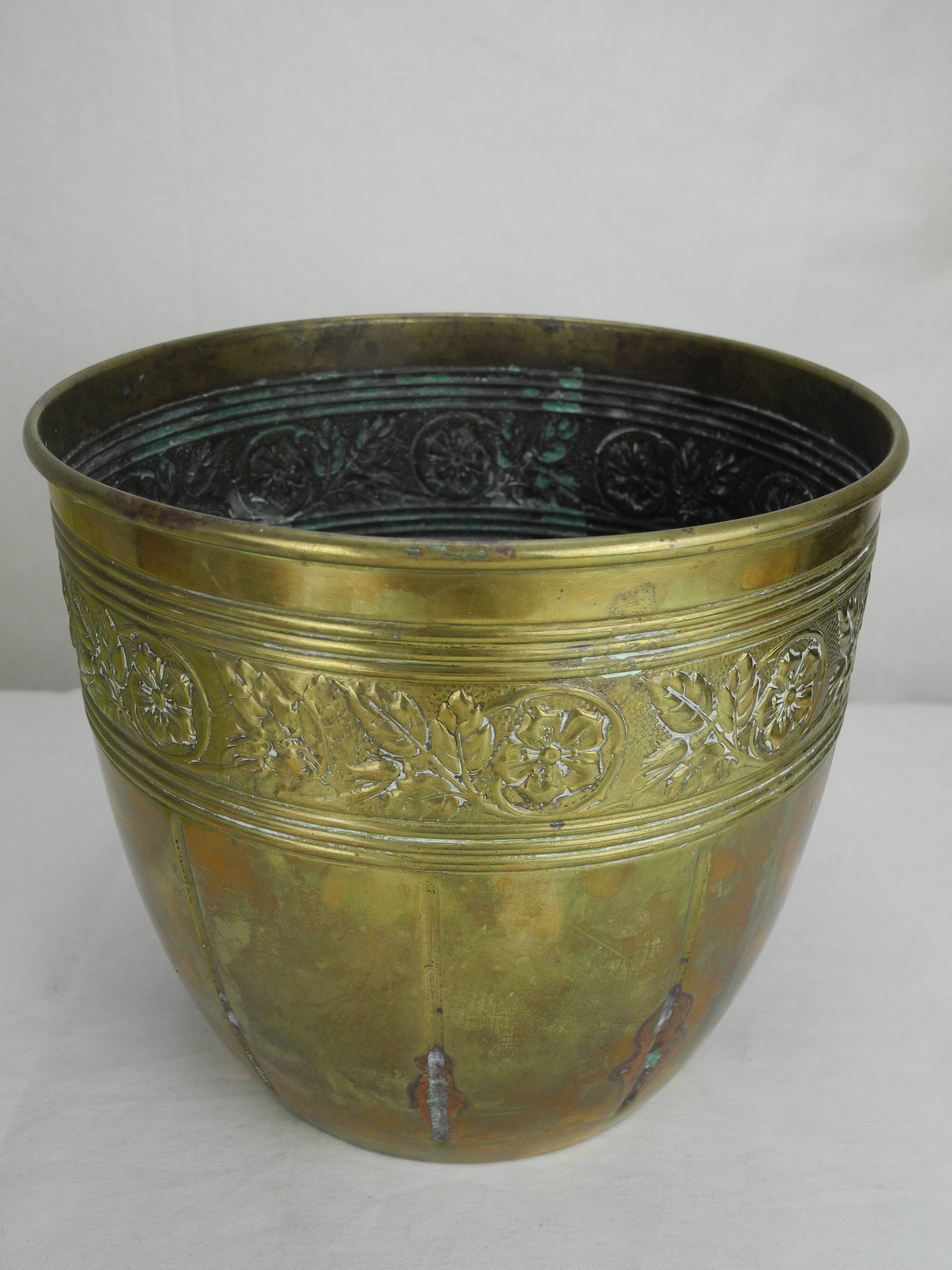 Antique gilded brass flowerpot