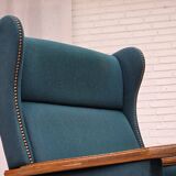 1970s, Danish highback armchair, furniture wool, solid oak wood.