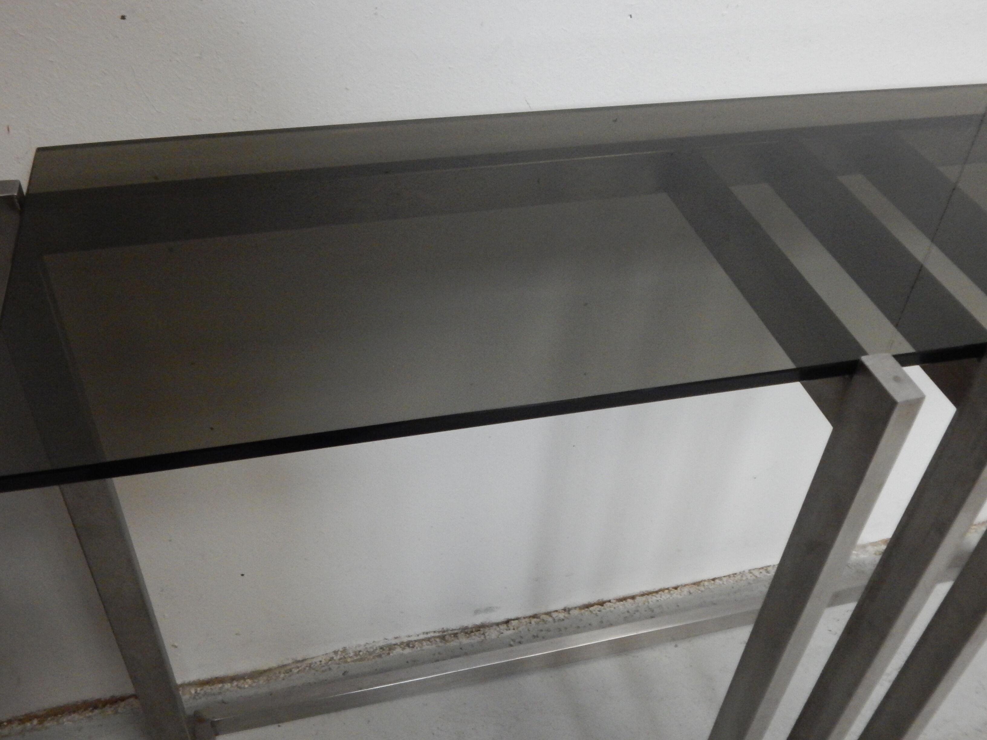 console table brushed steel design Paul Le Geard year 70