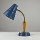 Blue Metal, Brass & Teak Table or Desk Lamp by Ringus, Sweden, 1950s