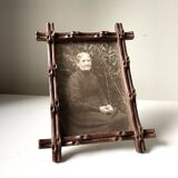 Antique Frame in carved wood  faux bambou style 19.5 cm x 15 cm