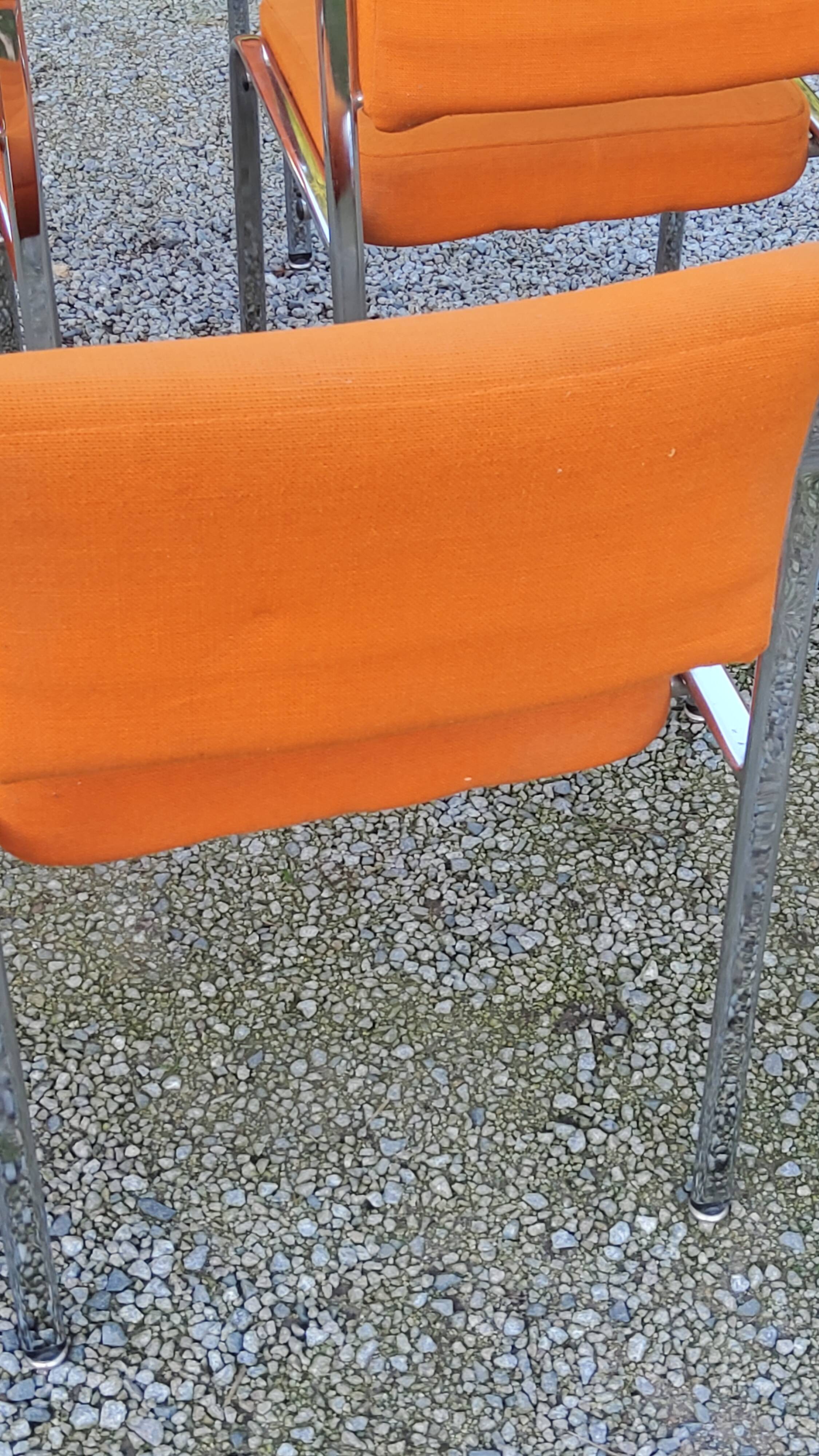 Set of 6 designer chairs from the 70s orange fabrics and chrome tubes