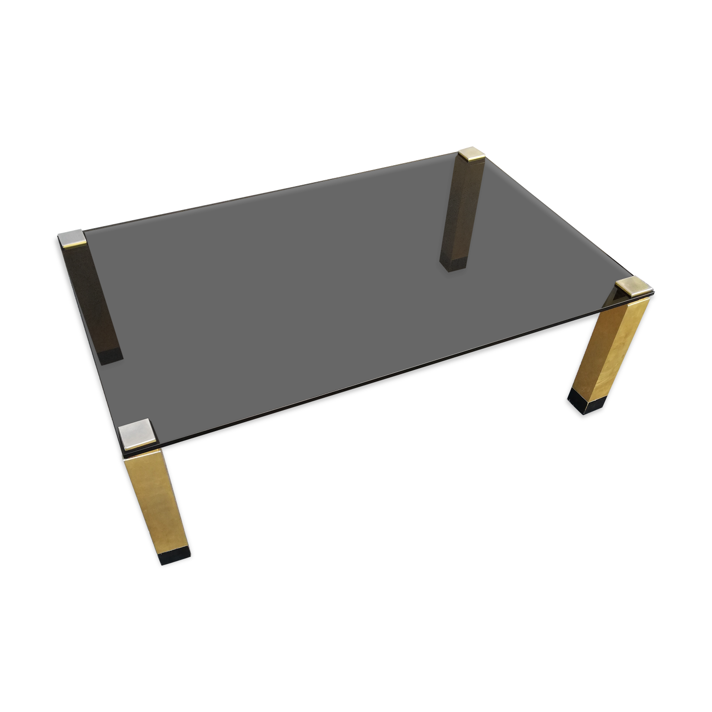 Vintage coffee table smoked glass and golden feet