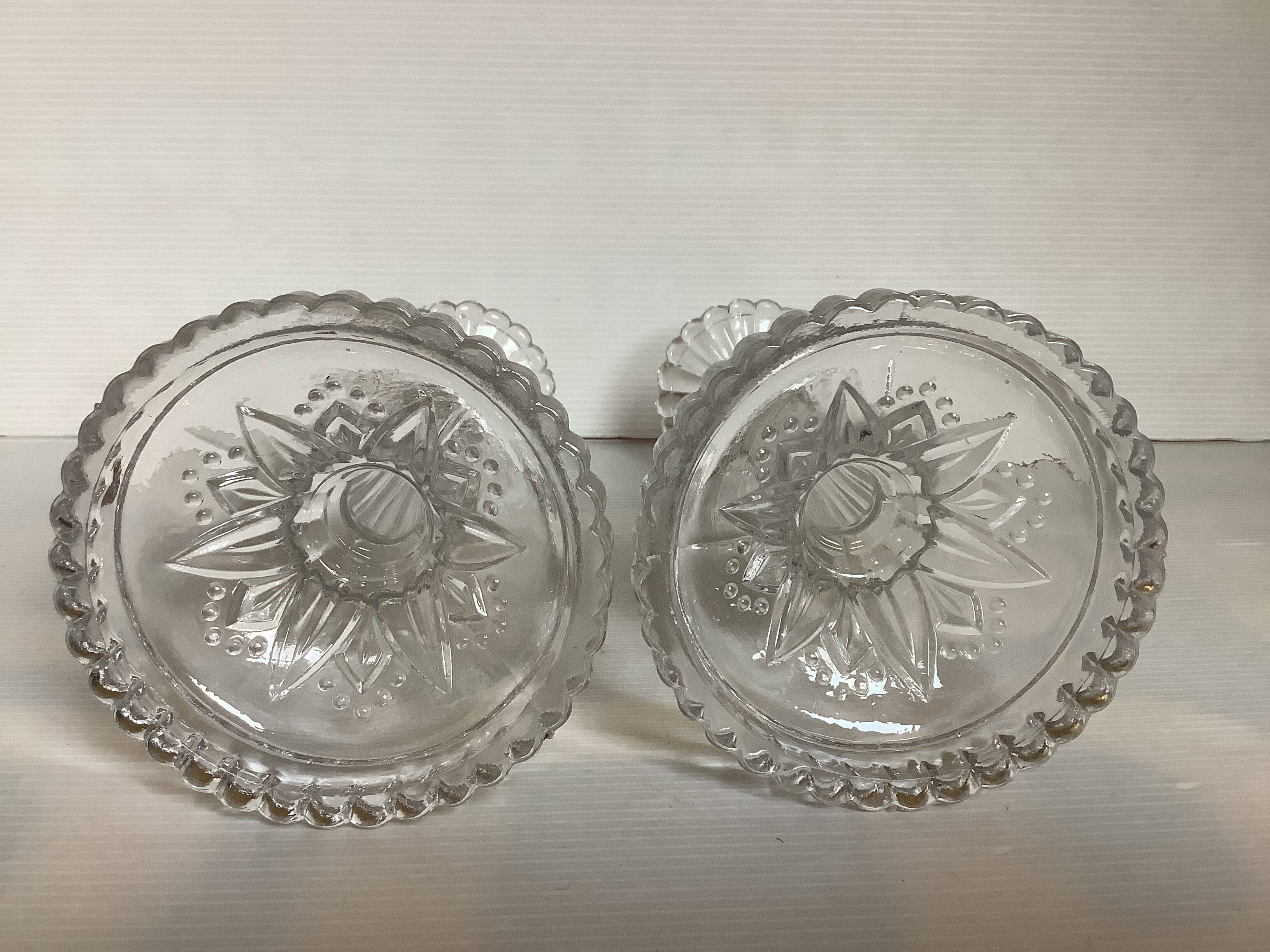 Pair of Val Saint Lambert candlesticks with diamond tips