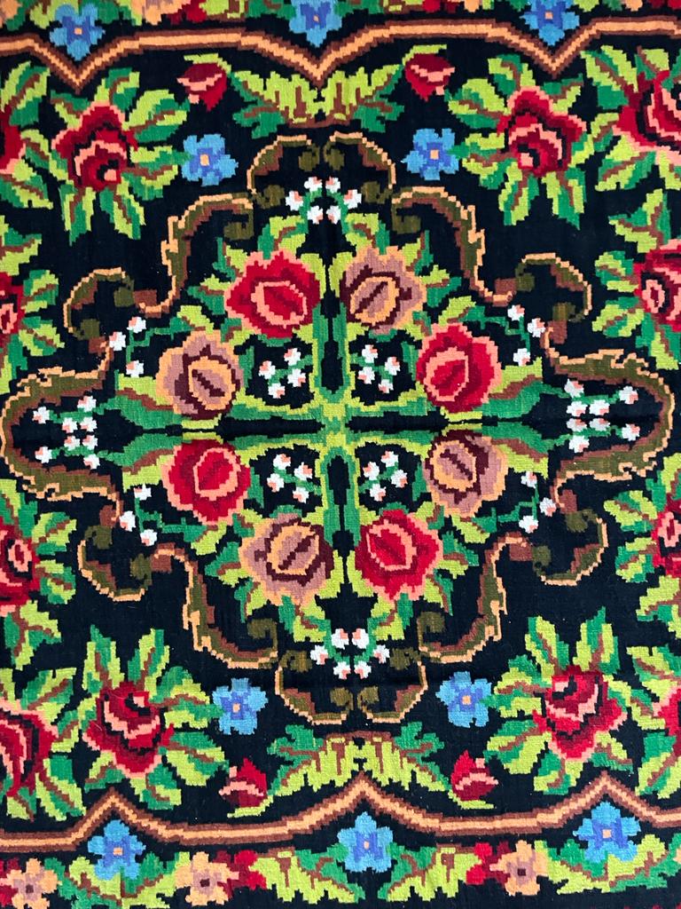 Floral transylvanian rug handwoven in romania, colorful flowers