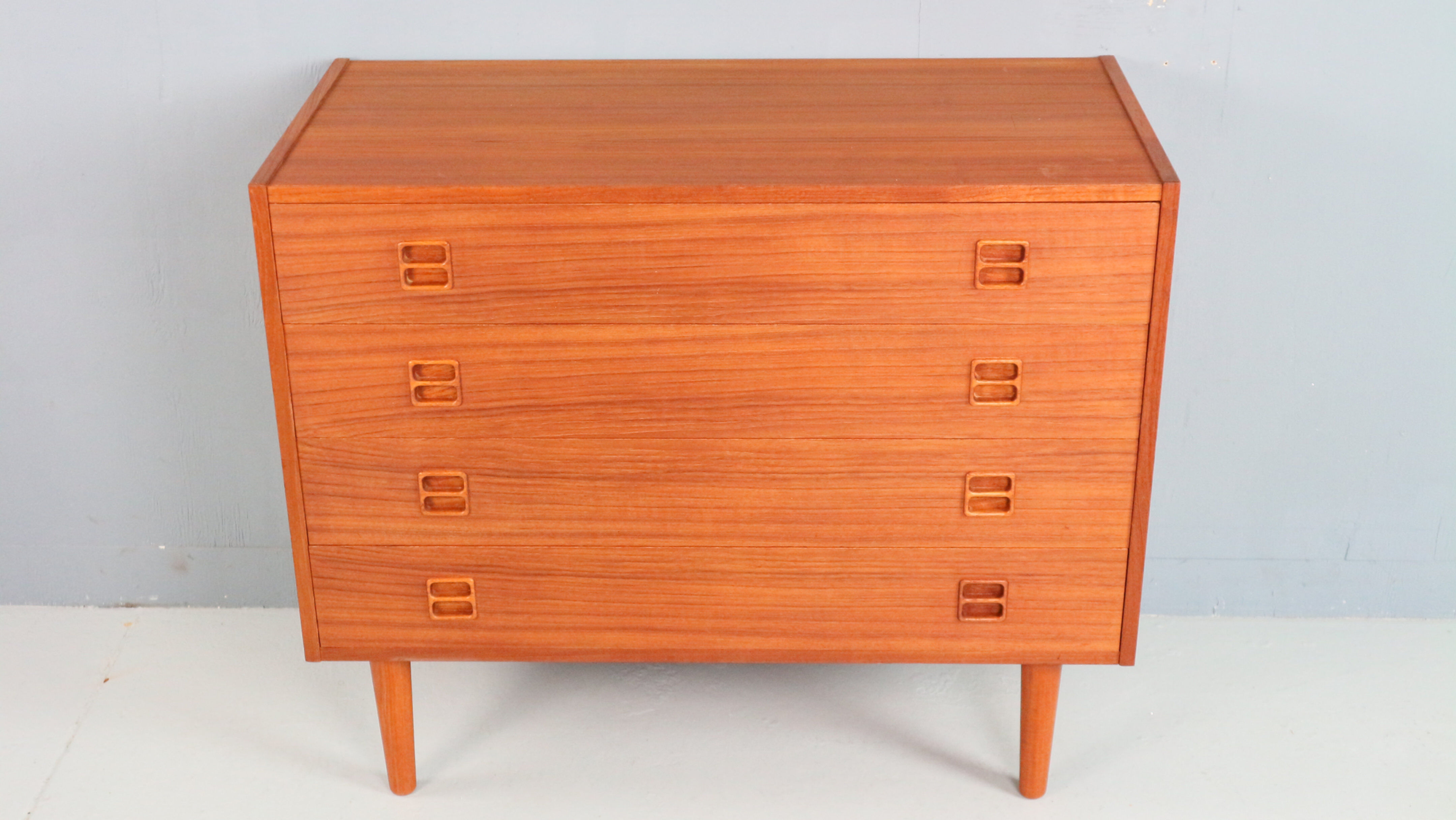 Danish teak low chest with four drawers, 1960s