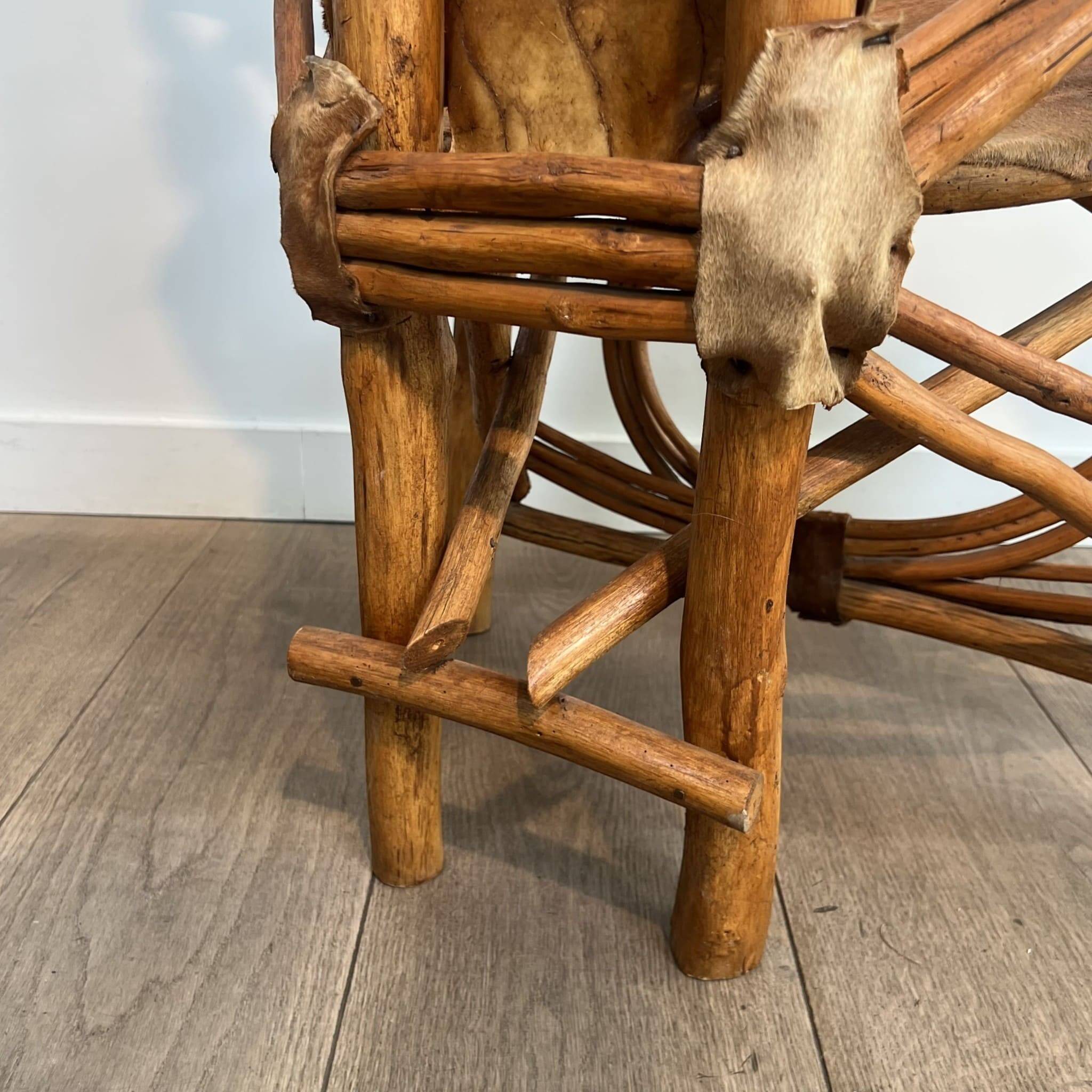 Organic Modernist Armchair in Rattan and Cowhide, Italian Work, A